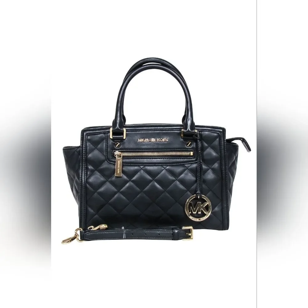 Michael Kors Quilted Selma Convertible Black Satchel Laptop Tote Bag